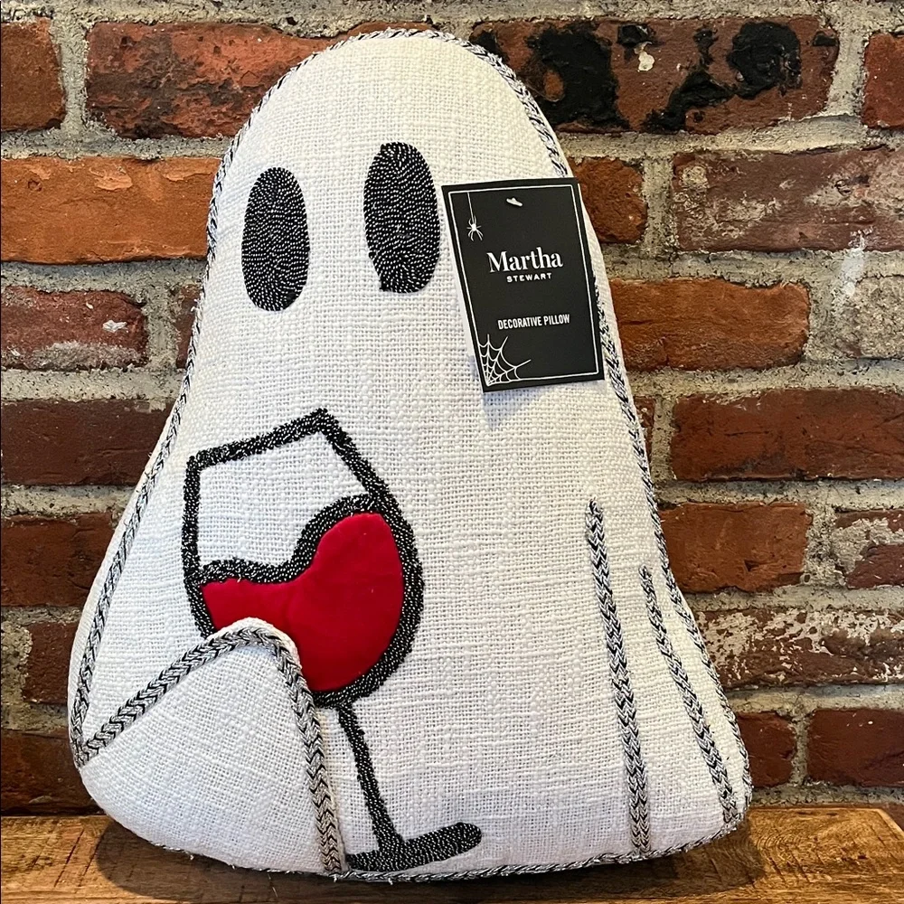 Martha Stewart White Ghost Pillow with Red Wine Accent